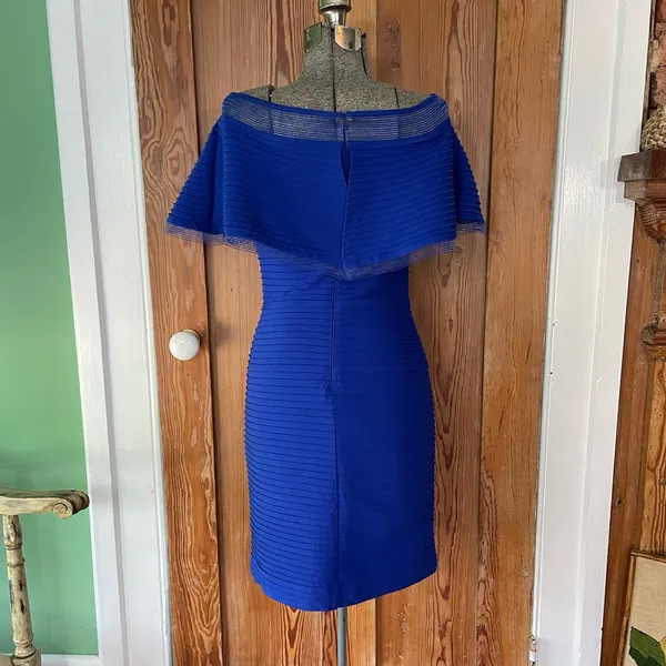 Tadashi Shoji Tobara Pintucked Off Shoulder Ruffle Dress Electric Blue~ XS 🧡🎀 - Image 8