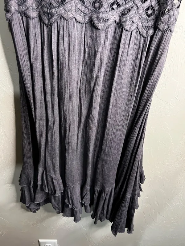 Free People FP One Adella Asymetrical Gray Purple Lace‎ Whimsy Mini Dress - Image 5