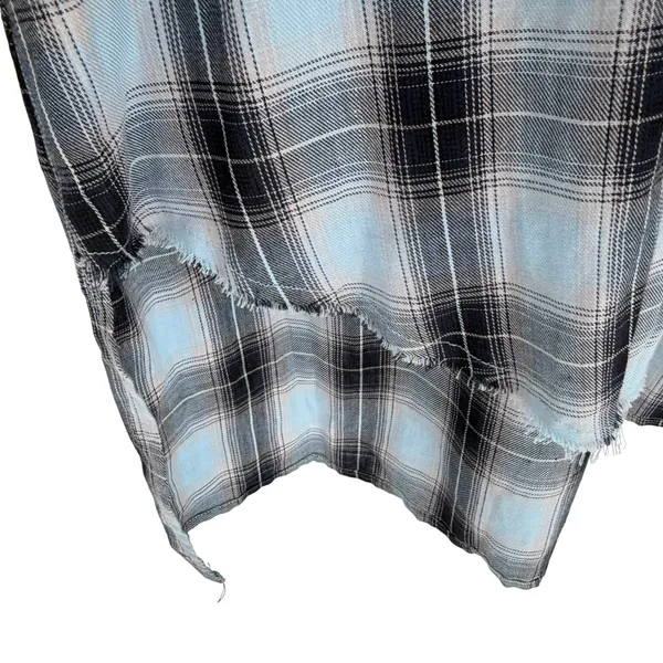 Democracy Plaid Flannel Dress Womens S Blue Distressed Hem Coastal Cowgirl Boho - Image 10