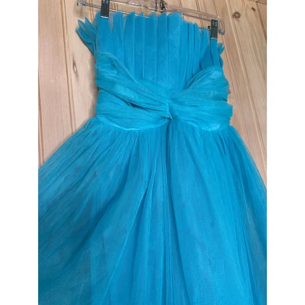 NWOT Lulus Undeniably Iconic Teal Blue Tulle Pleated Strapless Maxi Dress Sz XS - Image 4