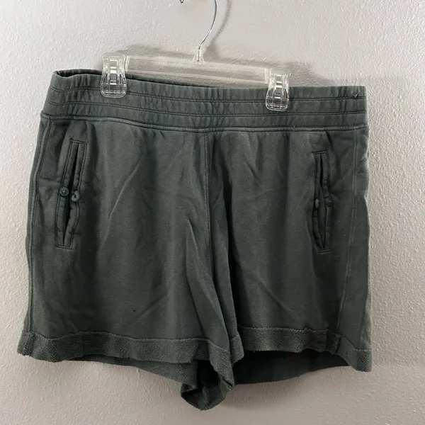 Aerie Women Green Twill Sweat Shorts Elastic Waist‎ size L - Image 2