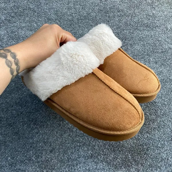 Wonder Nation Tan Cream Faux Fur Slippers Slip Ons Casual Cozy Lounge - Image 2