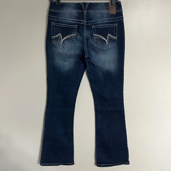 Vanity‎ Curvy Bootcut Jeans Dark Wash Contrast Stitch 26W 31L Blue Denim - Image 13