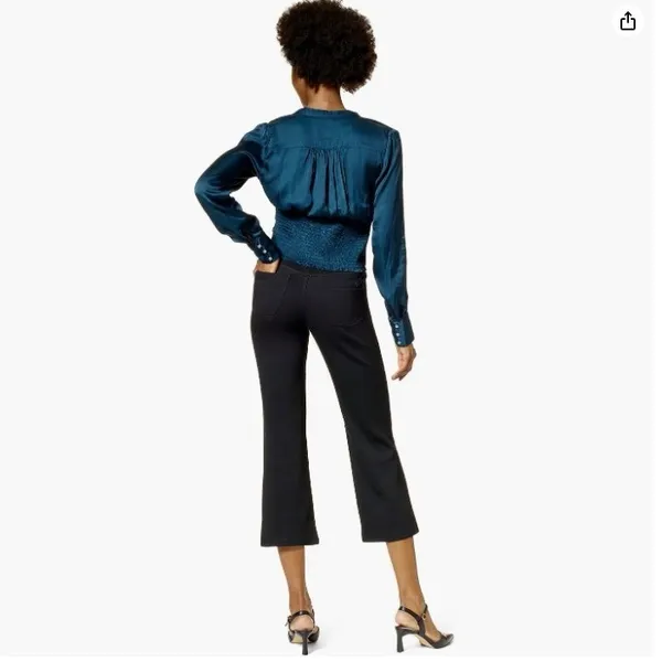 HUE Women's Size Medium Pontease Cropped Flare Pant Black Pull On Stretch U23544 - Image 2