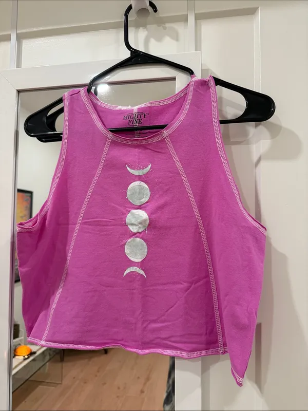 Mighty Fine Women's Celestial Moon Graphic Cropped Tank Top Purple Size L - Image 2