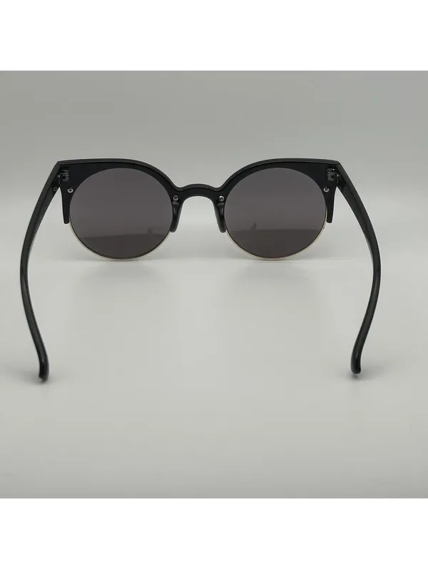 Black and Gold Round Sunglasses with Cat Eye Frame - Image 8