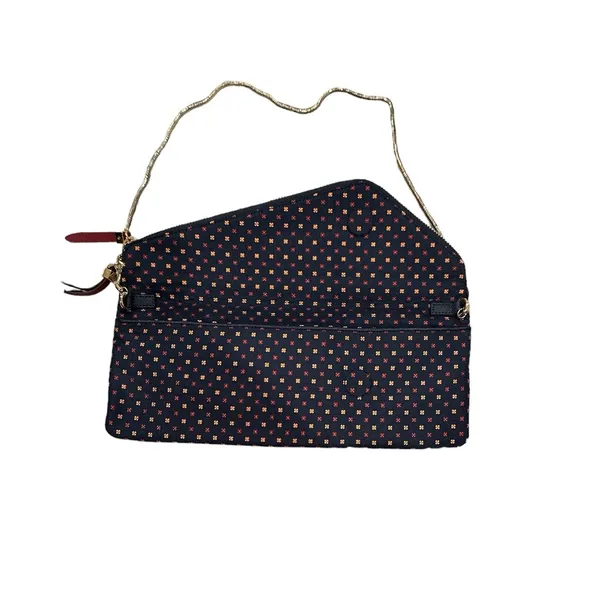 HENRI BENDEL Pochette BLUE FLORAL ENVELOPE STYLE CLUTCH GOLDTONE BAG RARE - Image 3