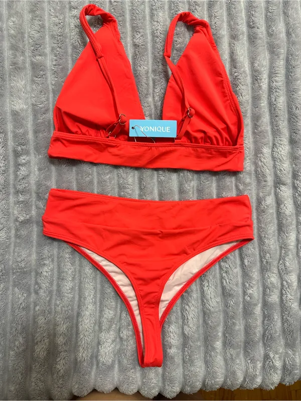 Yonique Bold Red Triangle Bikini Set Size M - Image 2