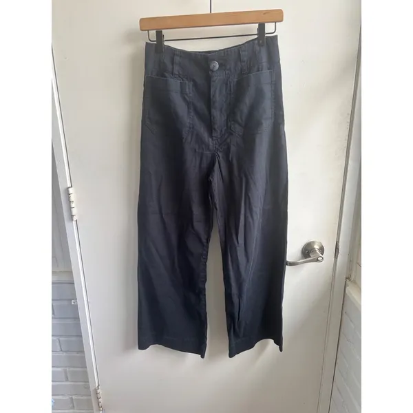 Maeve Anthropologie The Colette Magic Fabric Wide Leg Crop Pants Size‎ 4 Linen - Image 2