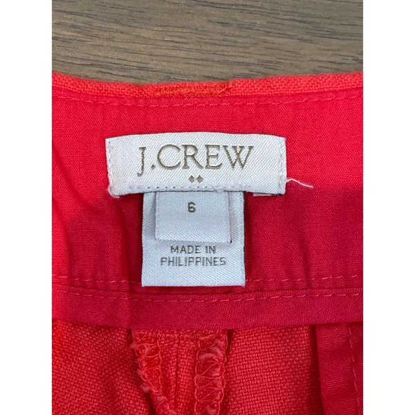 J.Crew Size 6 Orange Linen‑Cotton Scalloped Hem Shorts - Image 6
