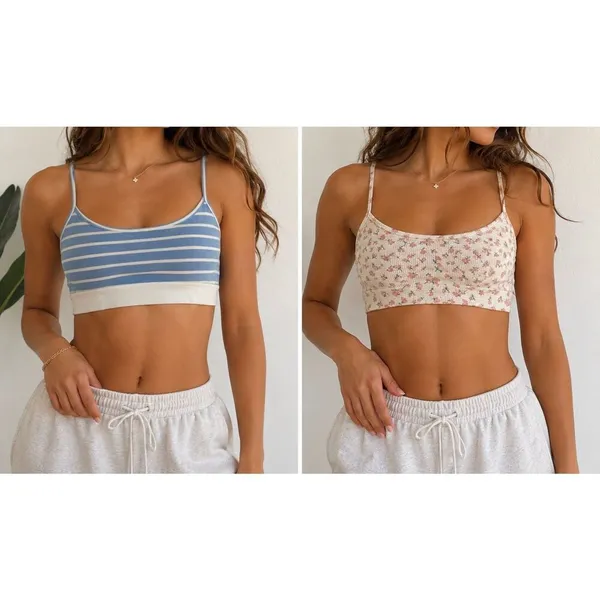 Edikted Bralette Bundle XS Blue Stripe Floral Cami Y2K Coquette Set - Image 2