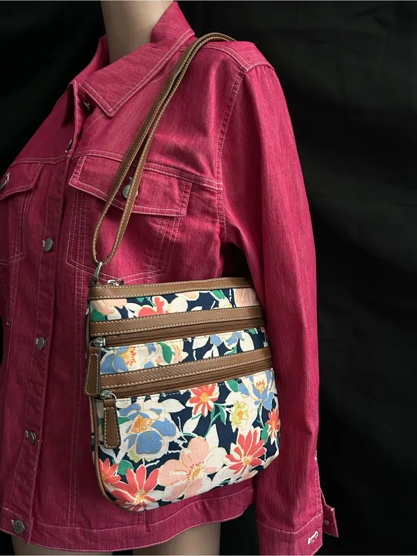 Croft & Barrow Brown Trim Floral Crossbody Shoulder Bag - Image 2