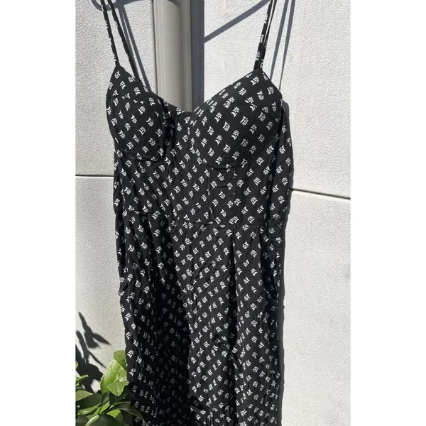 AUW As U Wish Babydoll Smocked Floral Black White Midi Dress Size XL Jumpsuit - Image 2
