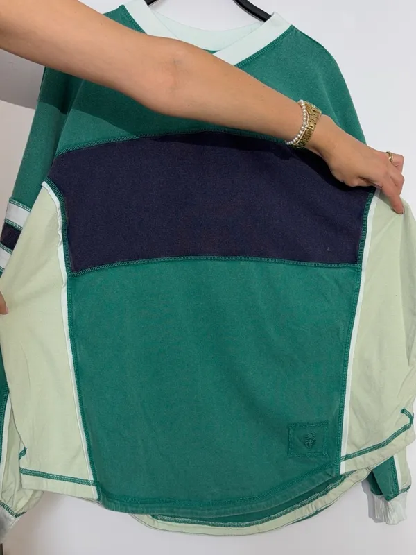 NWT FP Movement by Free People Green Navy Cream Rugby Embroidered Sweatshirt - Image 5
