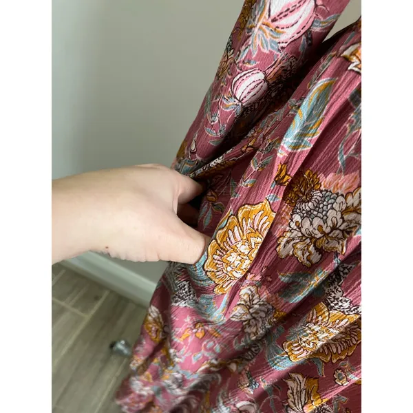 Knox Rose Boho Floral Smocked Maxi Dress‎ Pink Long Sleeve Peasant Size M - Image 10