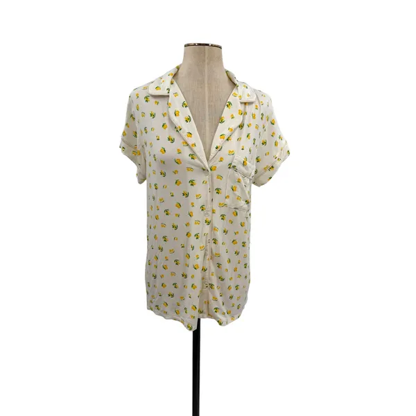 Eberjey Dianna Lemon‎ Print Short Sleeve Pajama Shirt White Yellow Medium - Image 3