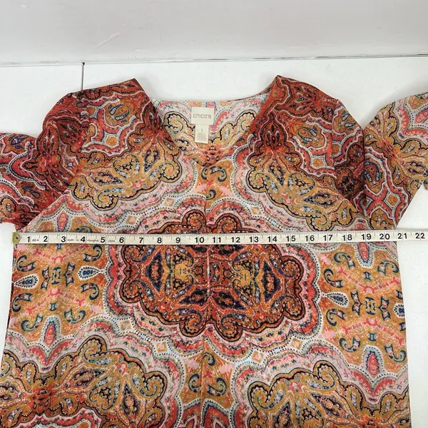 Chico's Size 1 US M 8 Long Paisley Top Long Sleeve Layered Scoop Neck Tie Front - Image 12