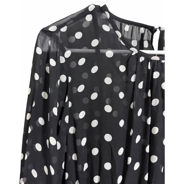 J. Crew Long-Sleeve Chiffon‎ Midi Dress Black Polka Dot Women's Size Small - Image 9