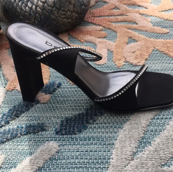 Bebe Evening Heels Jeanette Estella Black Clear Rhinestone size 6 Y2K Square Toe - Image 4