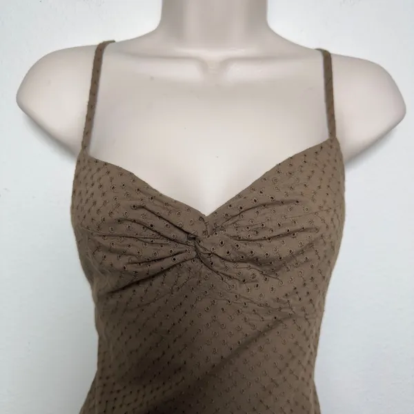 VTG Y2K Women 100%‎ Cotton Eyelet Babydoll Dress Grunge Western Sundress 4 Brown - Image 3
