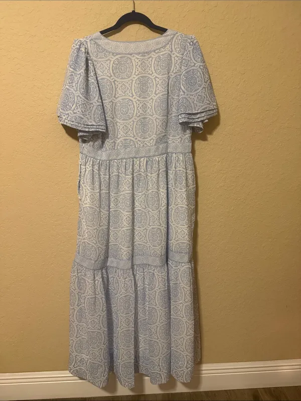 Gretchen Scott Designs Light Blue Paisley Wrap Maxi Dress - Image 3