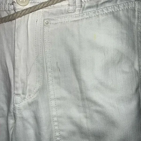 ANTHROPOLOGIE White Canvas Denim High Rise Belted Straight Crop Jeans 25 - Image 5