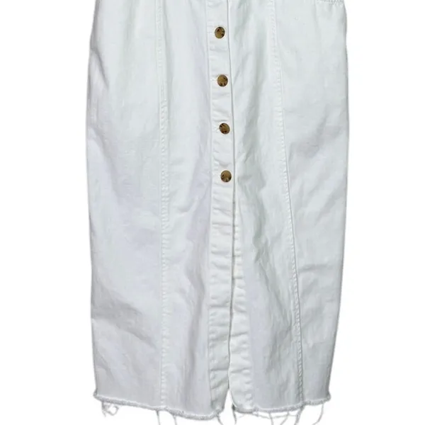 Zara Bodycon Overall Sleeveless Denim Midi Dress Raw Hem Button Down S White - Image 4
