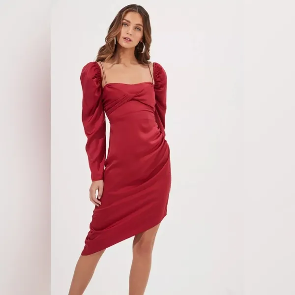 ASTR THE LABEL Claudina Womens Rouched Embellished Midi Dress - Image 5
