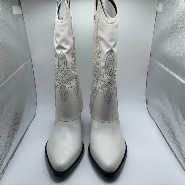 NWB Guess Raegan Fold-Over Cowboy Boots western white size 9 M cowgirl - Image 6