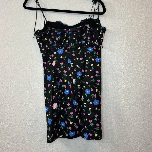 For love and Lemons Robin Floral Black‎ Linen Tie Straps Mini Dress Size M - Image 7