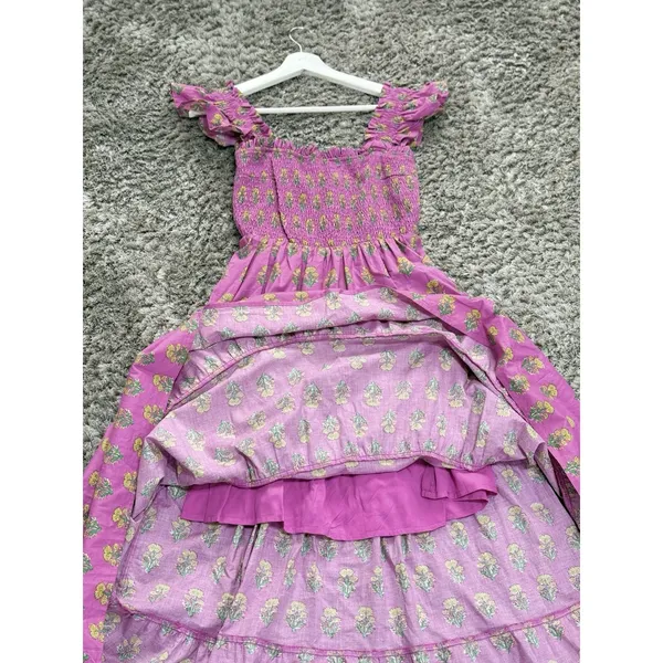 Ultramarine Floral Smocked Tiered Midi Dress Cottagecore Boho Peasant L NWT - Image 6
