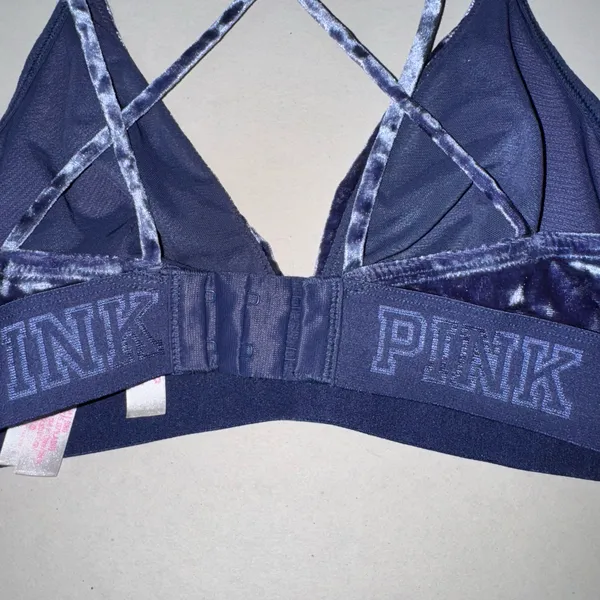PINK - Victoria's Secret Dark Blue Velvet Triangle Bralette Women’s Size Medium - Image 9