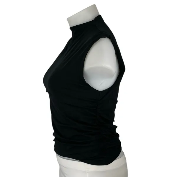 Abercrombie & Fitch Womens Black Sleeveless Ruched Mock Neck Crop Tank Top Sz XL - Image 2