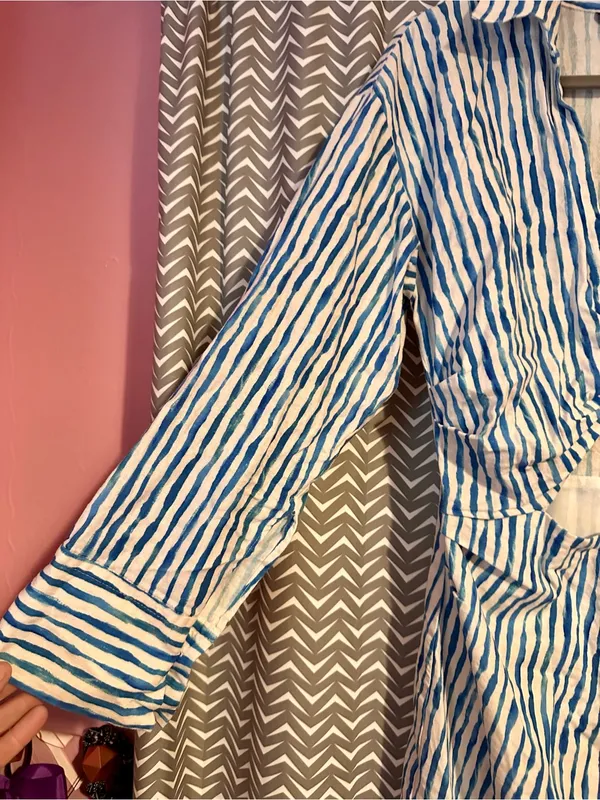 NWOT Zara | Striped Linen Blend Mini Dress with Cut Out Detail, M - Image 4