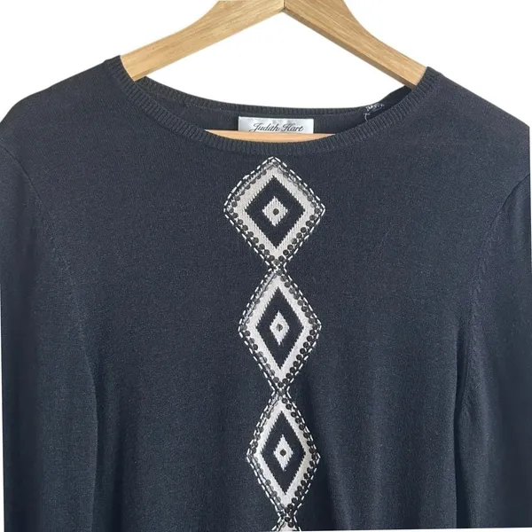 VTG Judith‎ Hart Women Chic Sequin Diamond Sweater L Black Silk Blend Geometric - Image 3
