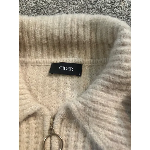 Cider Cream Wool Blend Cable Knit‎ Full Zip Cropped Cardigan Sweater Small - Image 5