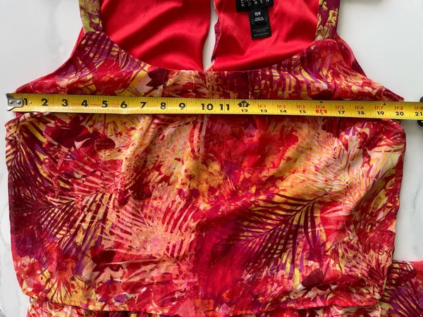 Enfocus Women Tropical-Print Maxi Dress Lined Dark Red Multi Size 16W - Image 4