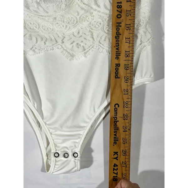 Floral Lace Sheer‎ Mesh High Neck Sleeveless Bodice Bodysuit Women M Ivory Edgy - Image 7