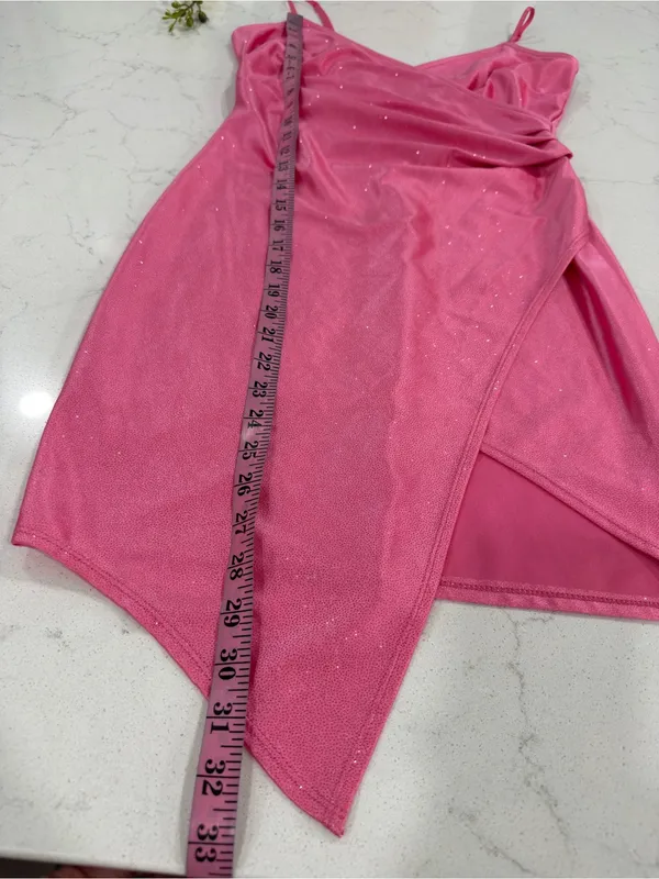 Honey and Rosie Pink Sparkle Wrap-Front Mini Dress - Image 6