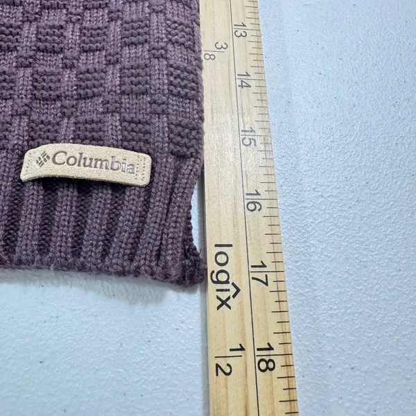 Columbia Knit Scarf Purple Textured Waffle Basketweave Winter Muffler Logo Patch - Image 3