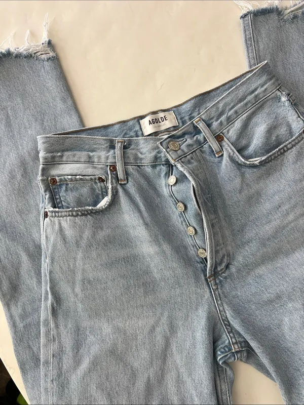 AGOLDE 90s Pinch Light Wash Buttonfly Organic Cotton Straight Leg Jeans 26 $230 - Image 7