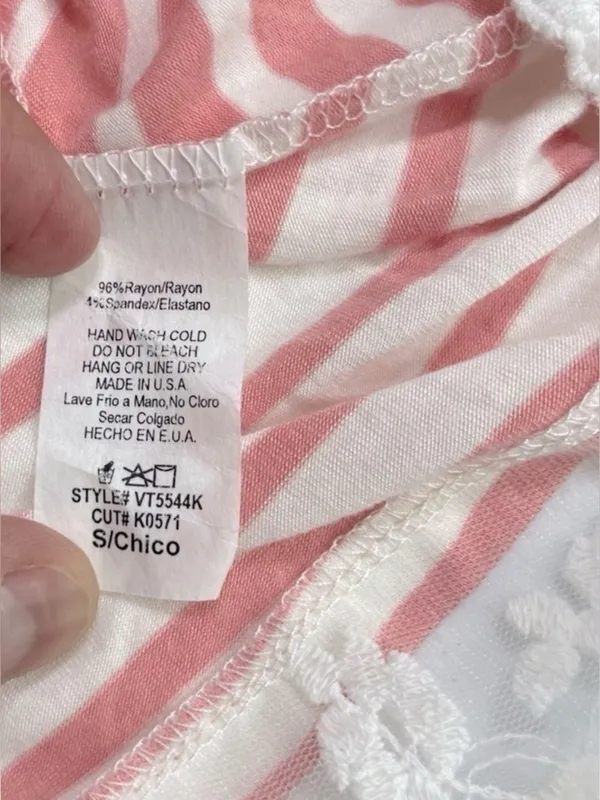 Pinkblush Pink White Striped Lace Hem Tunic Top Size Small 3/4 Sleeve - Image 9