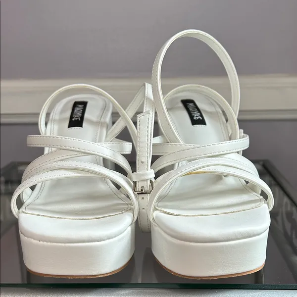 White Strappy Platform Ankle Strap High Block Heel Sandals Size 6 - Image 6