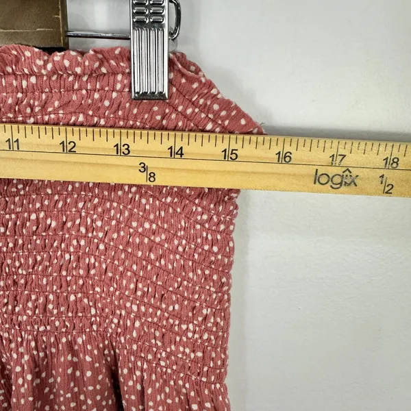 Abercrombie Fitch Mini Skirt Womens Large‎ Pink Polka Dot Smocked Pull On Preppy - Image 3