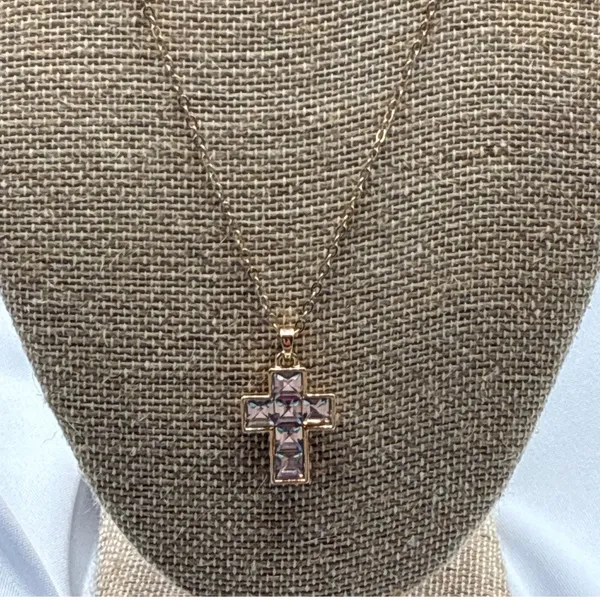 Park Lane Sacred Gold Cross Pendant Necklace Baguette CZ Crystals - Image 2