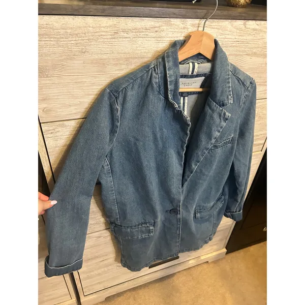 American Eagle Denim Blazer Medium Wash Single Button Jacket Womens Size M - Image 2