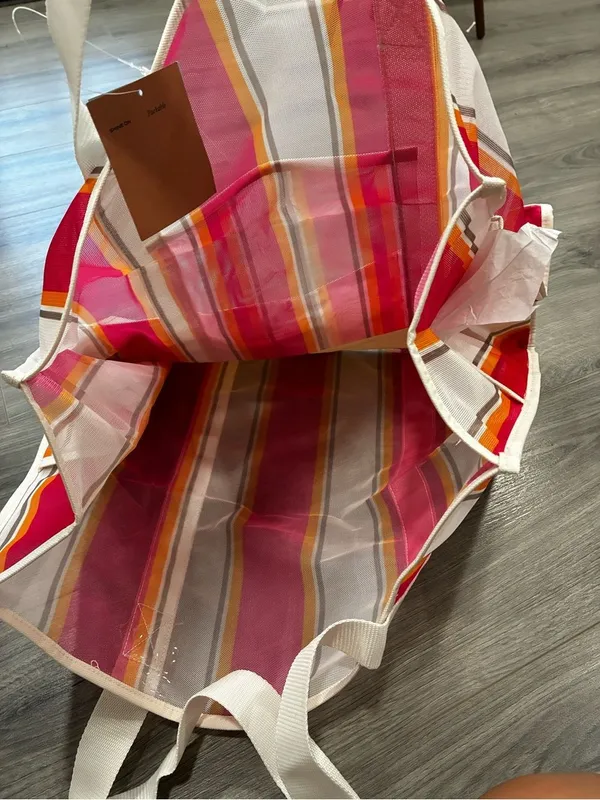 Shade & Shore Striped Pink, Red & Orange Tote - Image 3