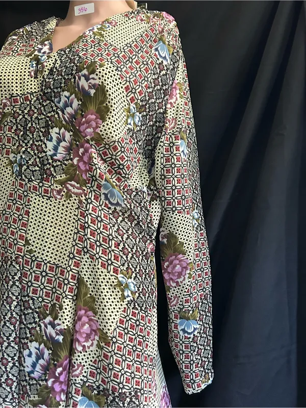 Necessary Objects Vintage Olive Patchwork Floral Midi Dress SM NWT - Image 3