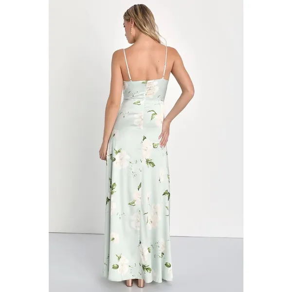 NWT Lulus Radiant Occasion Light Green Floral Satin A-Line Maxi Dress Resort 3X - Image 3