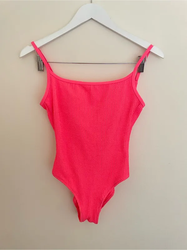 Aerie Crinkle Scoop One-Piece Swimsuit in Neon Coral Pink XS - Image 4